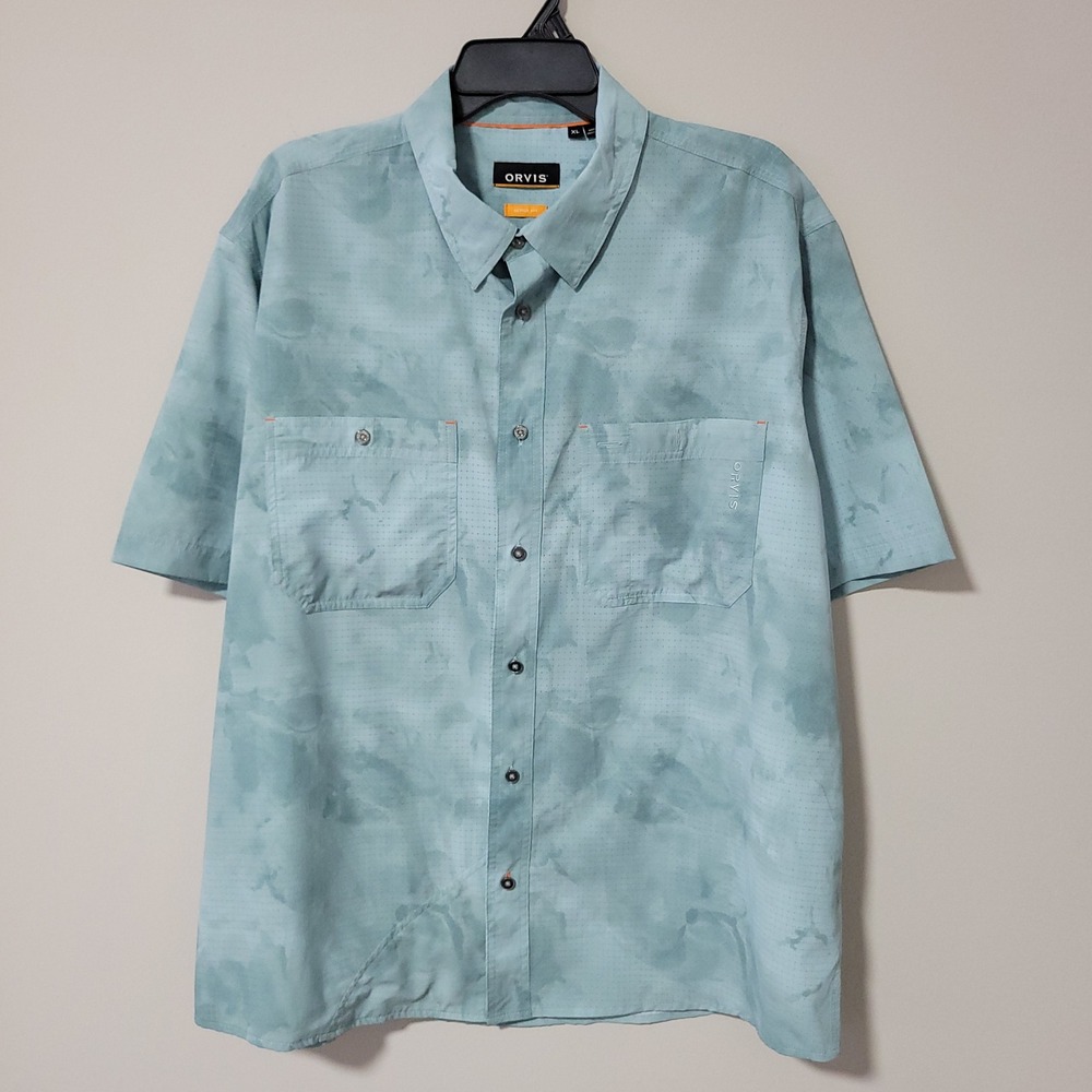 Orvis Active Fit Tropic Tech Shirt Mens XL Blue Camo Fishing Performance - Picture 2 of 8